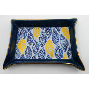 Lilly Pulitzer Trinket Tray Blue & Gold Rectangle Dish Sea Shells Nautical